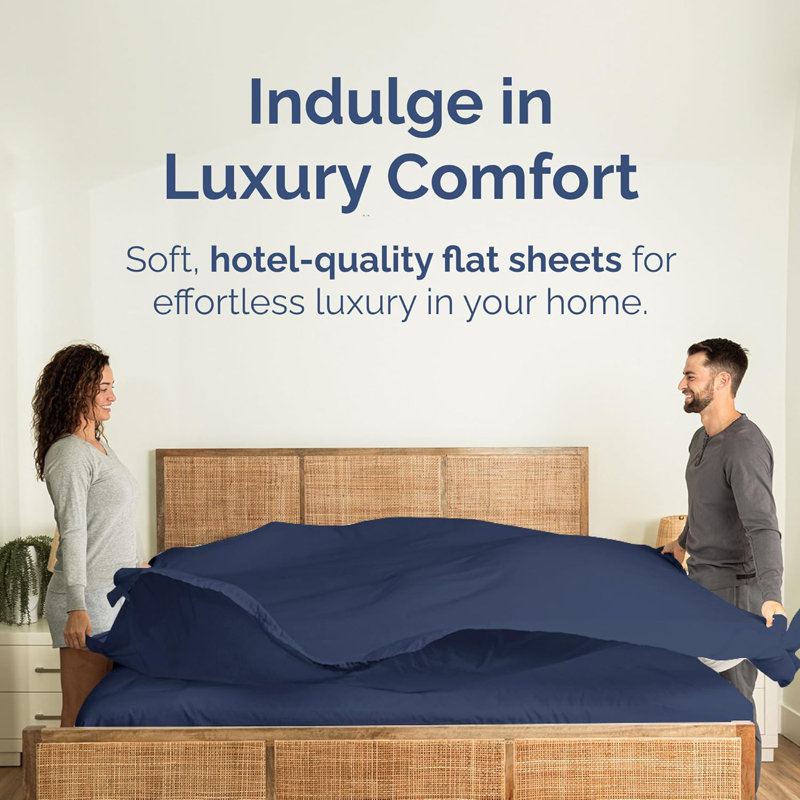 Soft Flat Sheet – Cooling, Breathable & Wrinkle Free Top Sheet, Blue Navy, Twin XL