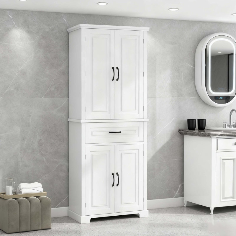 Bathroom Storage Cabinet with Doors and Drawer, Multiple Storage Space, Adjustable Shelf, White
