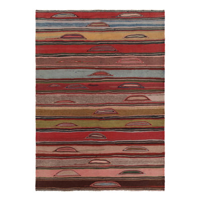 Vintage Kilim In Pink And Colorful Geometric Stripes - Rug & Kilim