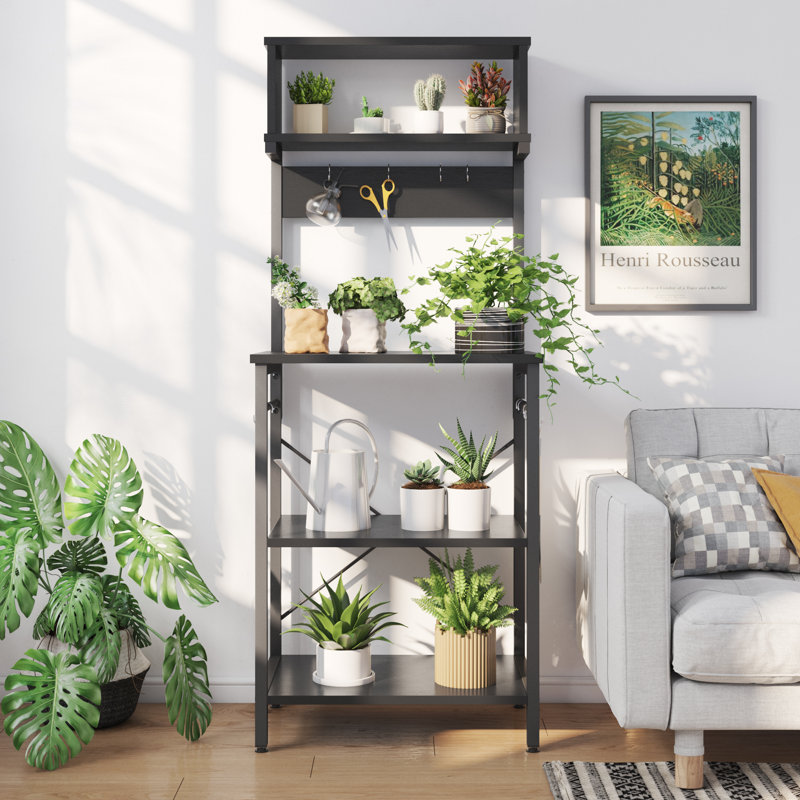 Étagère de boulanger standard 23,62 po Bulut compatible avec les micro-ondes, Noir / grain noir