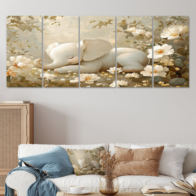 «Nursery Elephant Grey Little Peanut», ensemble d'art mural pour chambre de bébé, H 32 po x l 80 po