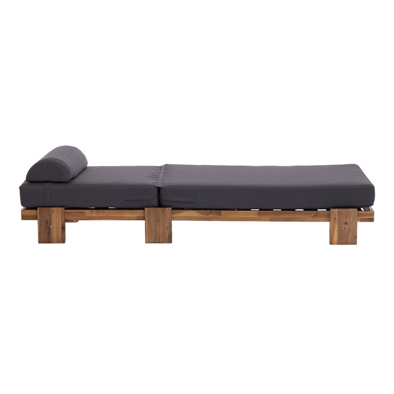 Outdoor Patio Chaise Lounge Chair, Acacia Wood Adjustable Recliner With Headrest And Retractable Side Tray, Perfect For Terrace, Poolside, Garden, And Beach