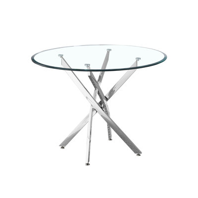 Table de salle à manger ronde contemporaine en verre trempé avec pieds en acier inoxydable