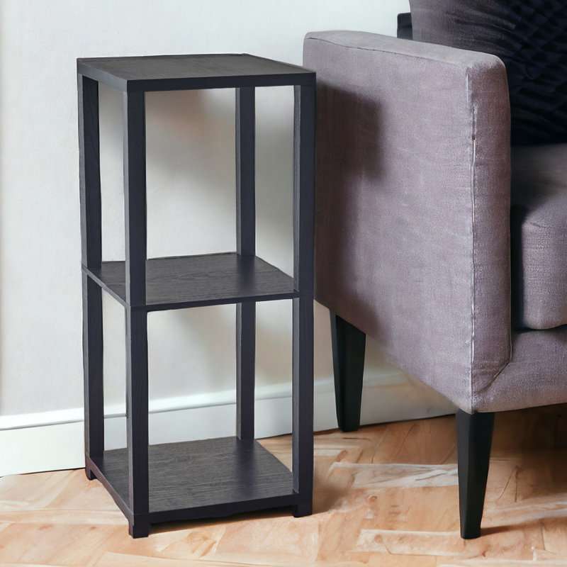  Table de bout contemporaine carrée noire 28 po avec deux tablettes
