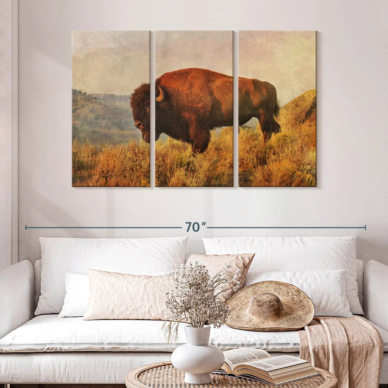 Bison sauvage sur le champ, H 32 po x l 50 po