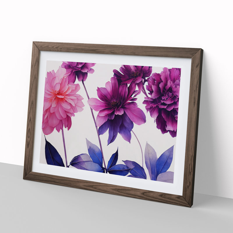 XH1022-635X An Extravagant Watercolour Flowers - Single Picture Frame Painting, 34cm H x 46cm W x 2cm D, Walnut