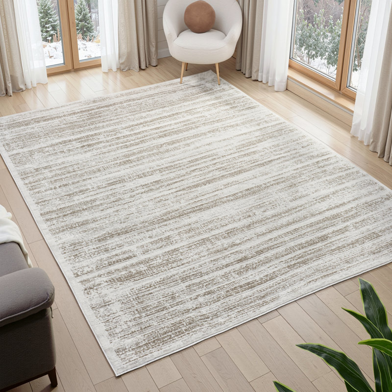 Huseman Beige Textured Horizon Area Rug, Rectangle 9'6" x 13'