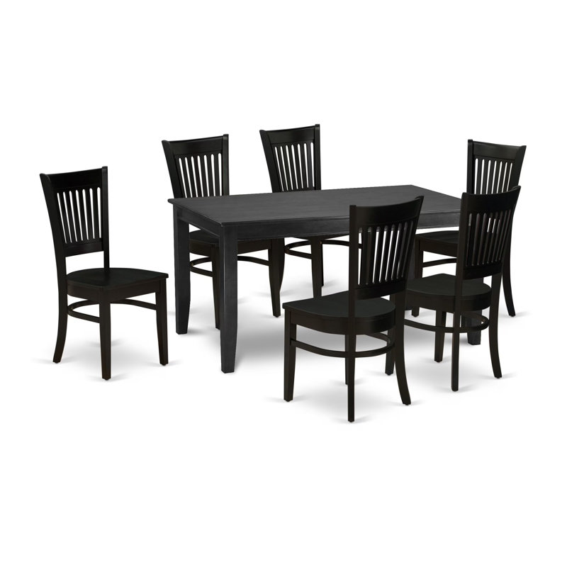 7 Piece Dining Set consists of a Rectangle Dinner Table and 6 Kitchen Dining Chairs, Black, Wooden, 7 Pieces: Table, 6 Chairs