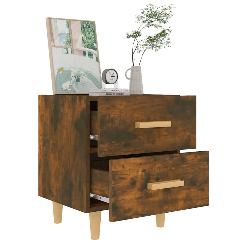 Jahlen 40cm W Solid + Manufactured Wood Bedside Table, Smoked Oak, 1