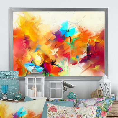 «Multicolor Summer Flowers Grunge Art», reproduction sur toile flottante
