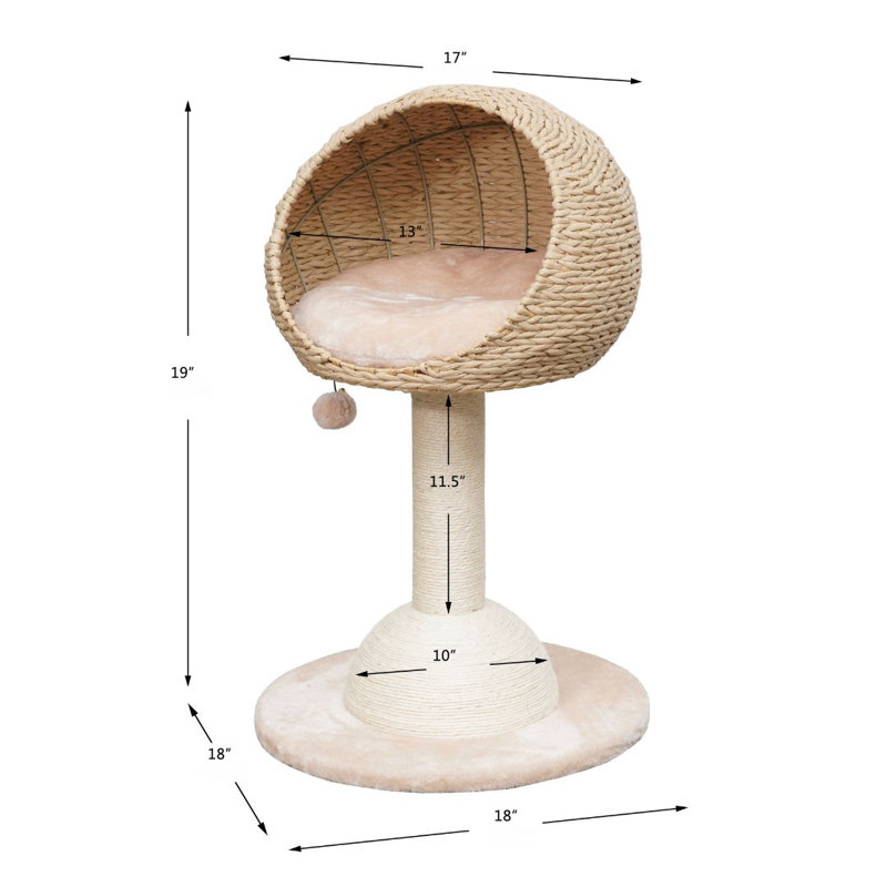 Beige Handwoven Sisal Cat Tree with Plush Perch
