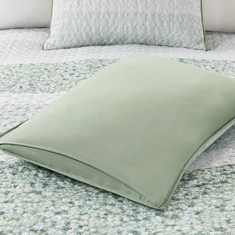 Courtepointe Seersucker 4 pièces double / grand, imprimé botanique, rembourrage, lavable avec coussin décoratif double / grand, imprimé floral, machine