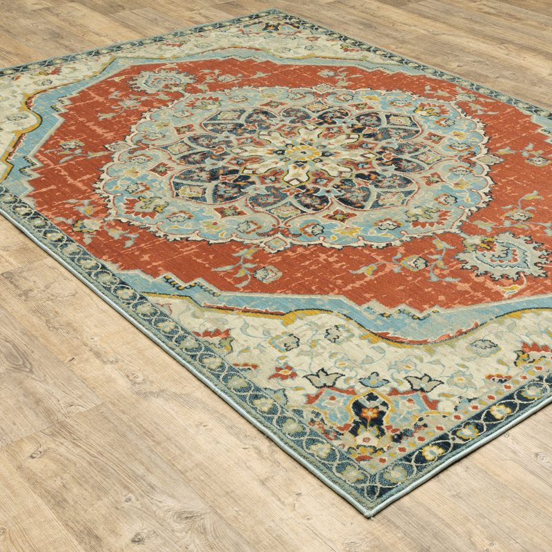 Tapis orange / bleu Calin, Rectangle 9 pi 10 po x 12 pi 10 po