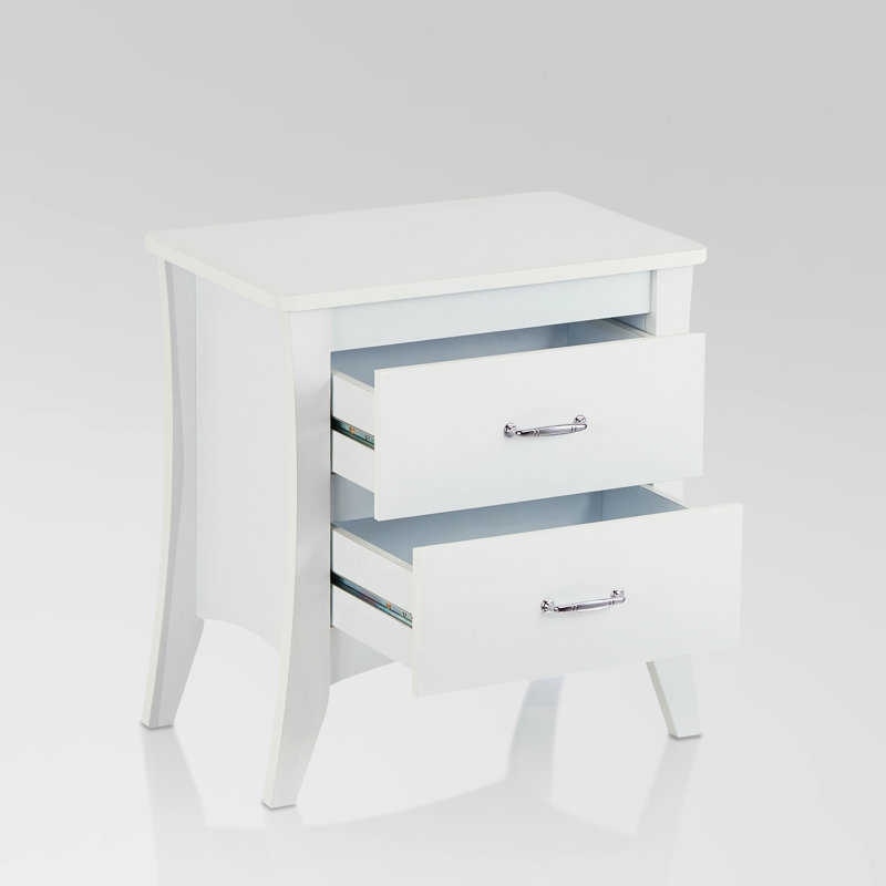 2 Rectangular White Accent Side Table - Wooden Frame, Tapered Legs, , 25" X 24" 16 With Storage