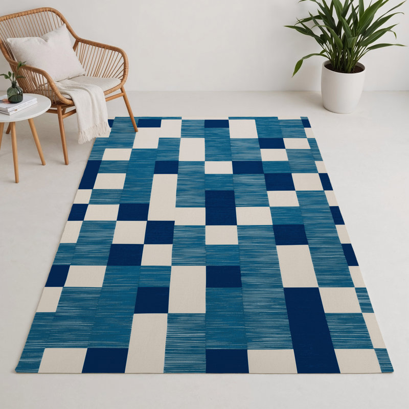 Tapis d'intérieur et d'extérieur à carreaux bleu, Rectangle 5 pi x 7 pi
