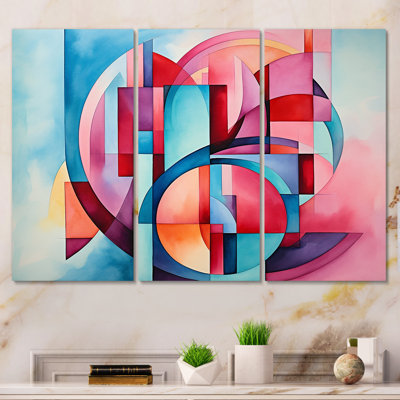 Rose et bleu géométrique en spirale - art mural géométrique