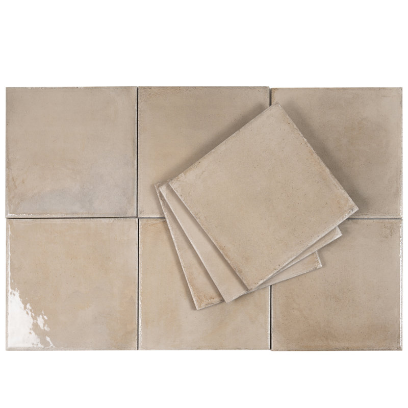 Cadence 8x8 Creamy Beige Porcelain Zellige Square Wall and Floor Tile (12.49 sq ft/case) - 29 Pack, Beige/Brown/Gray