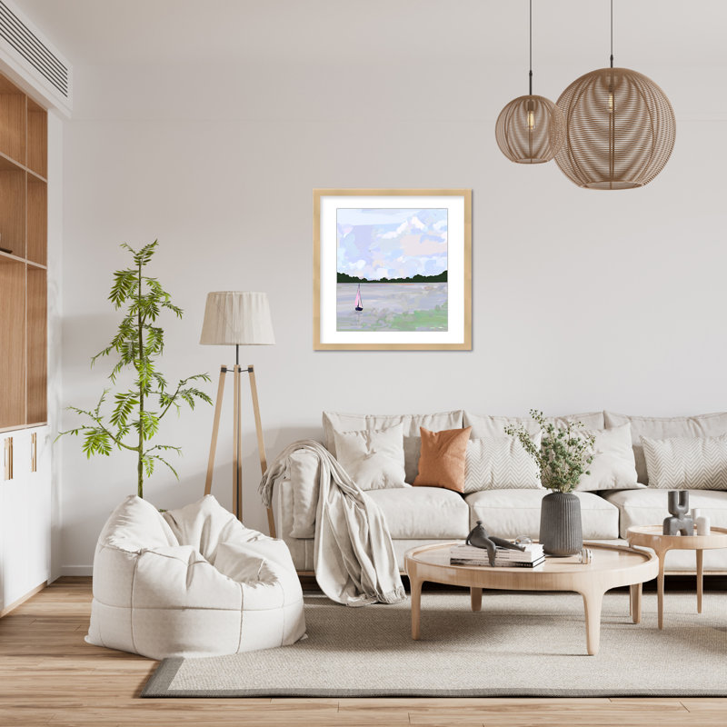 Coastal Retreat Sailing Through Abstraction, 48" H x 48" W x 1.125" D, Framed Matted Print, Beige