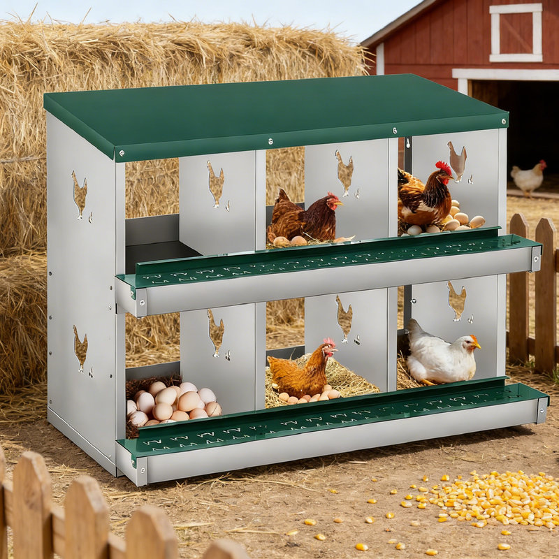 Boîte de nidification pour poules pondeuses, boîte de nidification en métal à 6 compartiments, boîtes de nidification murales pour poulets, collection facile d'œufs, boîtes de ponte pour poules pour protéger les œufs, vert