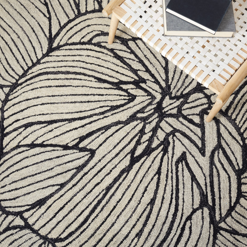 Tapis floral en laine et coton touffeté à la main Courtenay, Rectangulaire 3 pi x 5 pi