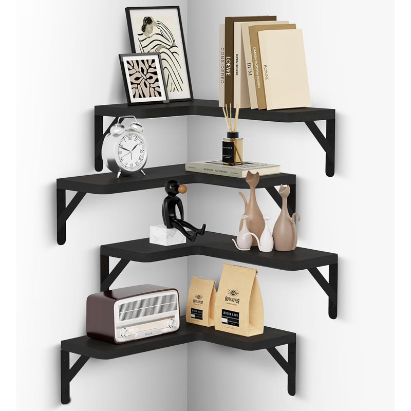Corner Floating Shelves Set Of 4, L-Shaped Wall Mounted Shelves For Storage And Decor, Multi-Functional Organizer For Bedroom, Bathroom, Kitchen, Living Room And Office