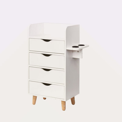 Armoire de rangement pour salon à 4 niveaux, équipement d'organisation de coiffeuse pour salon de coiffure, ensemble de coiffeuse avec 2 supports pour sèche-cheveux, 4 tiroirs et pieds de table surélevés