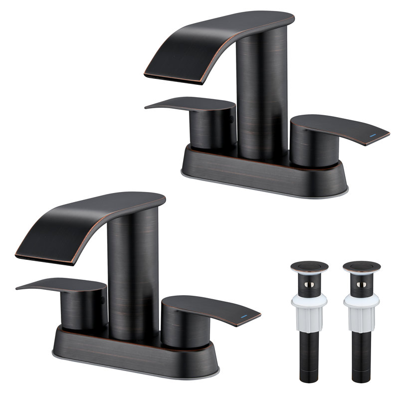 Robinet de lavabo de salle de bain 4 po à poignée double 4 po avec bonde escamotable (ensemble de 2), Bronze frotté à l'huile