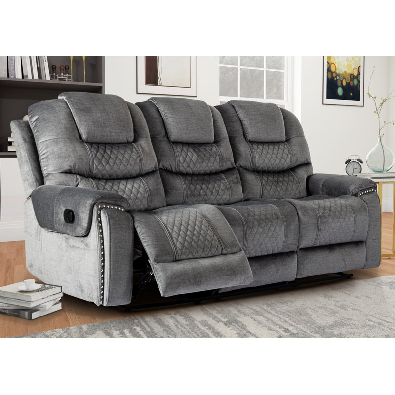 Pauling Manual Recliner Sofa, Grey Chenille Fabric, 3