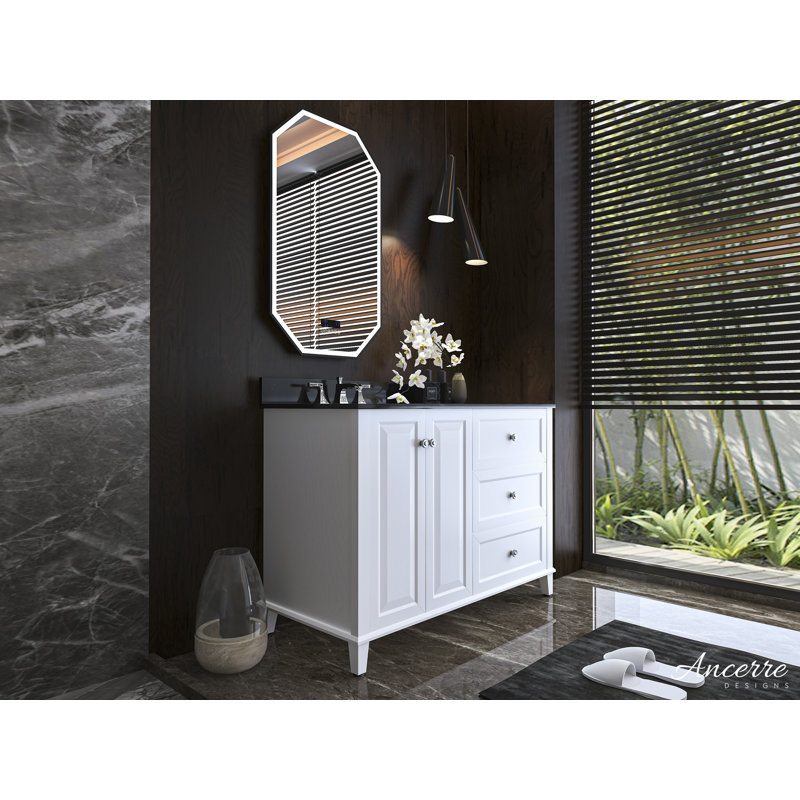 Hannah 48'' W Single Vanity, Black, White/Brushed Gold, Left