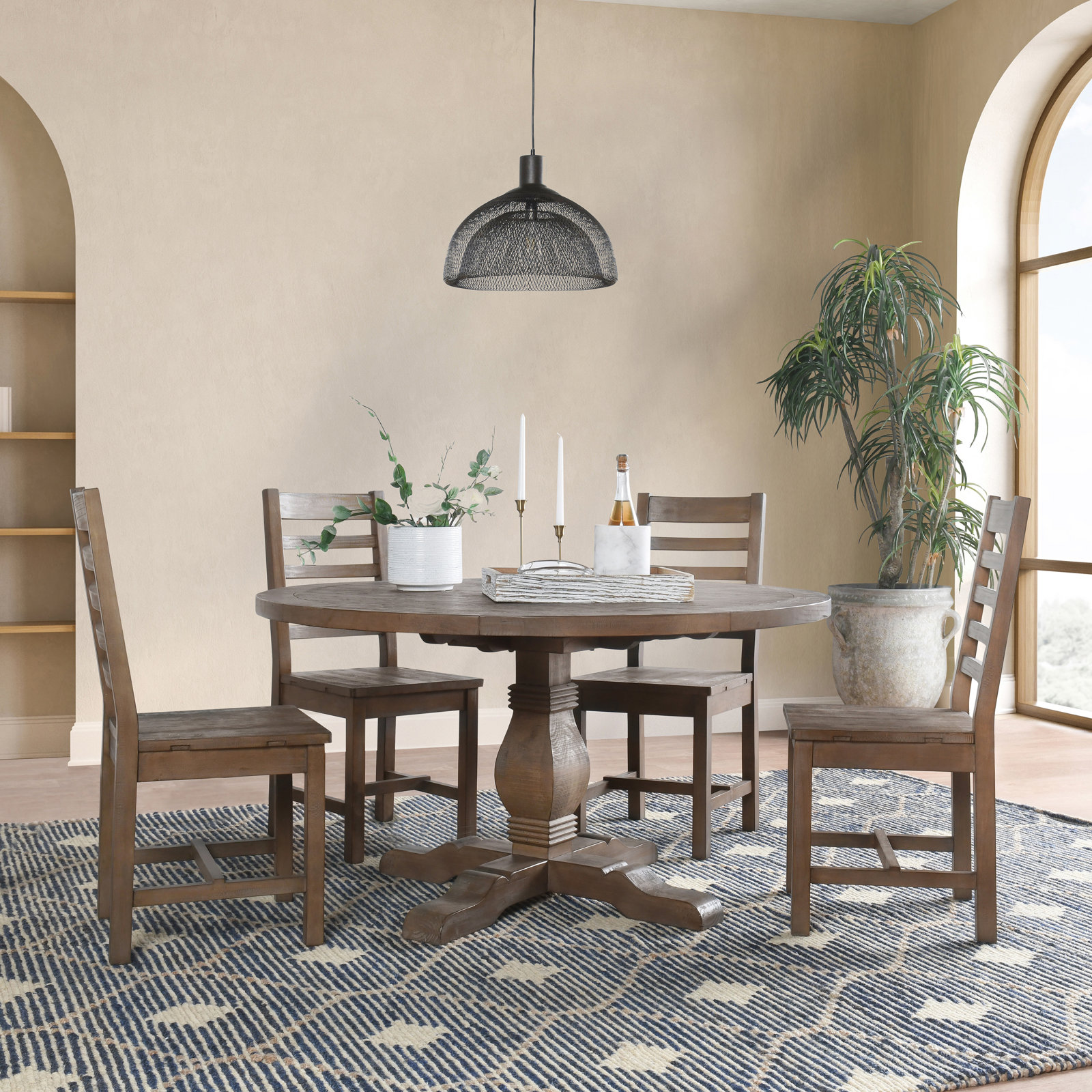 Kinston 55" Pine Dining Table, Distressed Brown, 55" x 55"