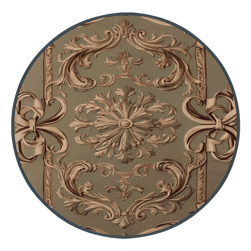 Tapis brun français lavable à la machine, Rond 8 pi