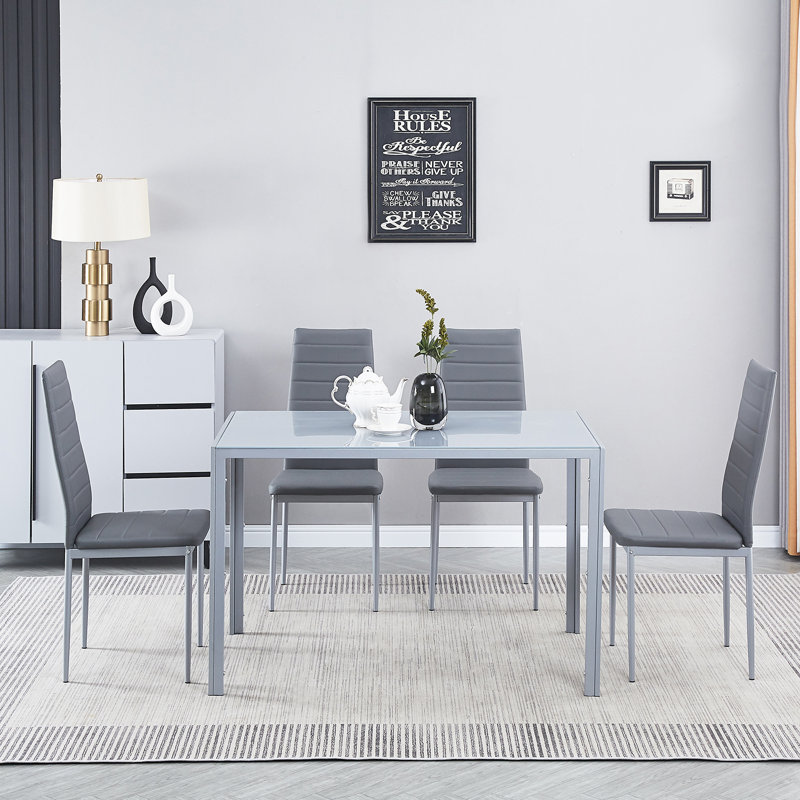 Ensemble repas pour 4 personnes Ivyona, gris, Gris foncé / argent, Gris