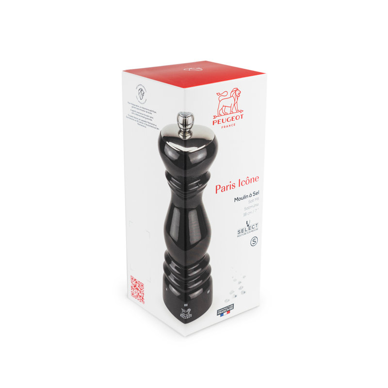 Paris Icone Salt Mill/Grinder, 8.67" H x 2.3" W x 2.3" D, Black Lacquer