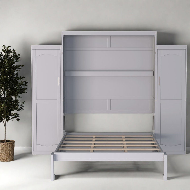Grand lit escamotable peu encombrant, design moderne en bois gris pour la maison