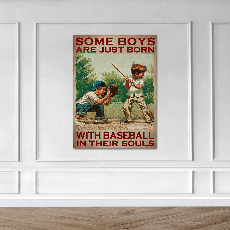 Little Boys Play Baseball - Some Boys Are Just Born With… Gallery Wrapped Canvas - Sport Illustration Decor, Brown And Green Living Room Decor
