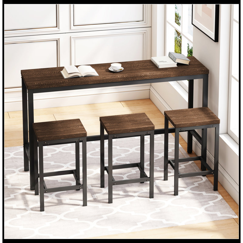 Table de salle à manger de cuisine moderne, table de pub, ensemble de table de salle à manger longue avec 3 tabourets, assemblage facile