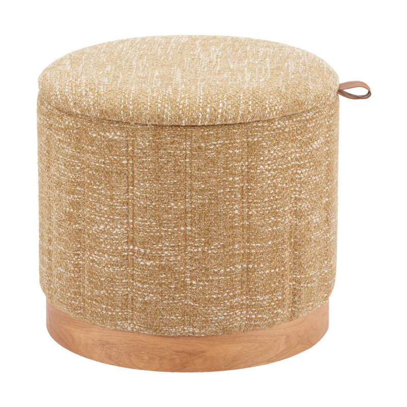 Pouf rond de 50 cm (20 po) en bois jaune et naturel et revêtement, avec rangement