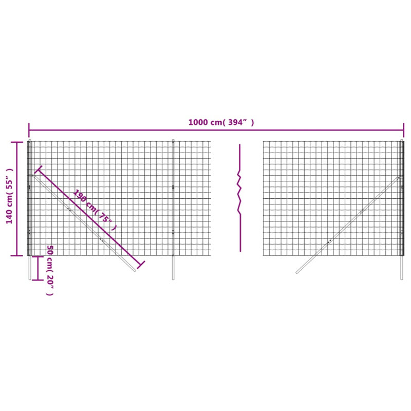 Nelda Anthracite Metal Fence Panels, White, 7, 140cm H x 1000cm W