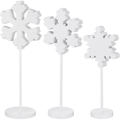 Décoration de flocon de neige en bois - blanc - plateau de table debout / décoration d'hiver et de Noël rustique / ornements en bloc de bois