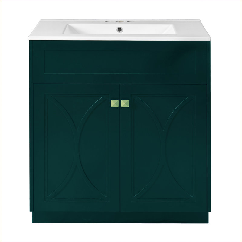 30'' Single Bathroom Vanity With Ceramic Top, Green