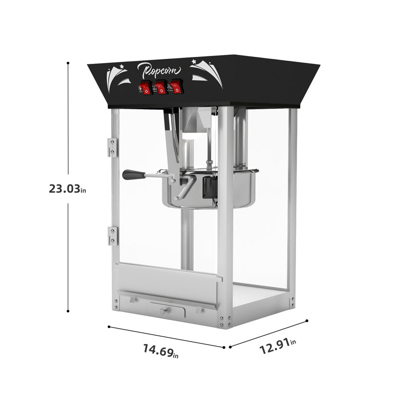12 Ounce Commercial Popcorn Maker Machine 850W Countertop Popcorn Popper With Tempered Glass, Warming Deck For Parties, Events, And Home