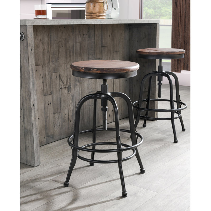 Swivel Solid Wood Adjustable Height Stool, Black