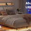 Grand cadre de lit flottant avec lumière DEL et base de lit tapissier avec base de lit tapissier avec tête de lit et espace de rangement caché, aucun sommier nécessaire