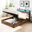 Queen Size Platform Bed With Storage, Led Lights & Headboard Extra Rustic Brown For Bedroom Comfort Storage Frame In Brown, Bookcase A Peaceful-1107750147