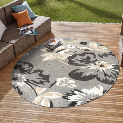Tapis floral intérieur / extérieur gris