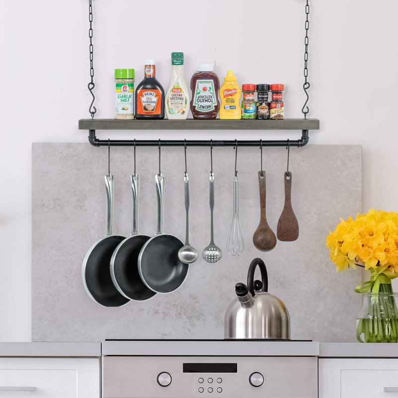 Support à casseroles suspendu au plafond avec 8 crochets en S, Gris