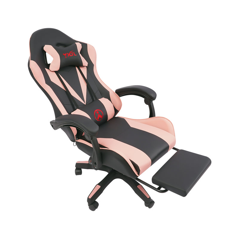 Fauteuil de jeu d'ordinateur pivotant réglable avec 5 roulettes, Black/Pink