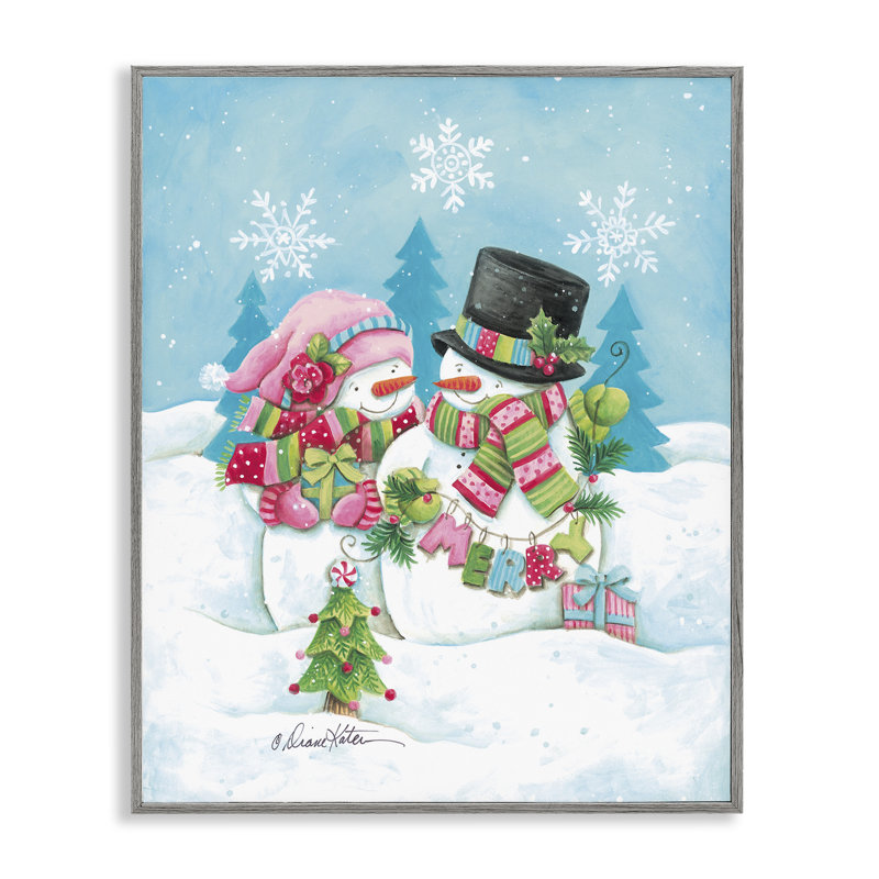 «Vintage Festive Snowmen», giclée encadrée, design par Diane Kater, H 30 po x l 24 po, Estampe numérique Farmhouse
