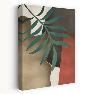 Impression d'art mural abstrait contemporain géométrique représentant un paysage végétal tropical aux formes terreuses et abstraites
