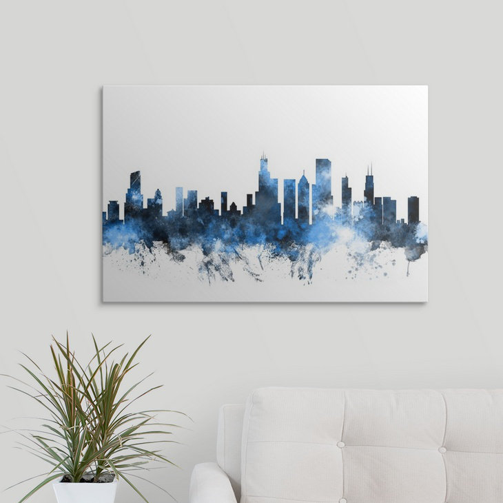 «Chicago Illinois Skyline» par Francy, impression, Cadre noir, H 20 po x l 26 po x P 1 po